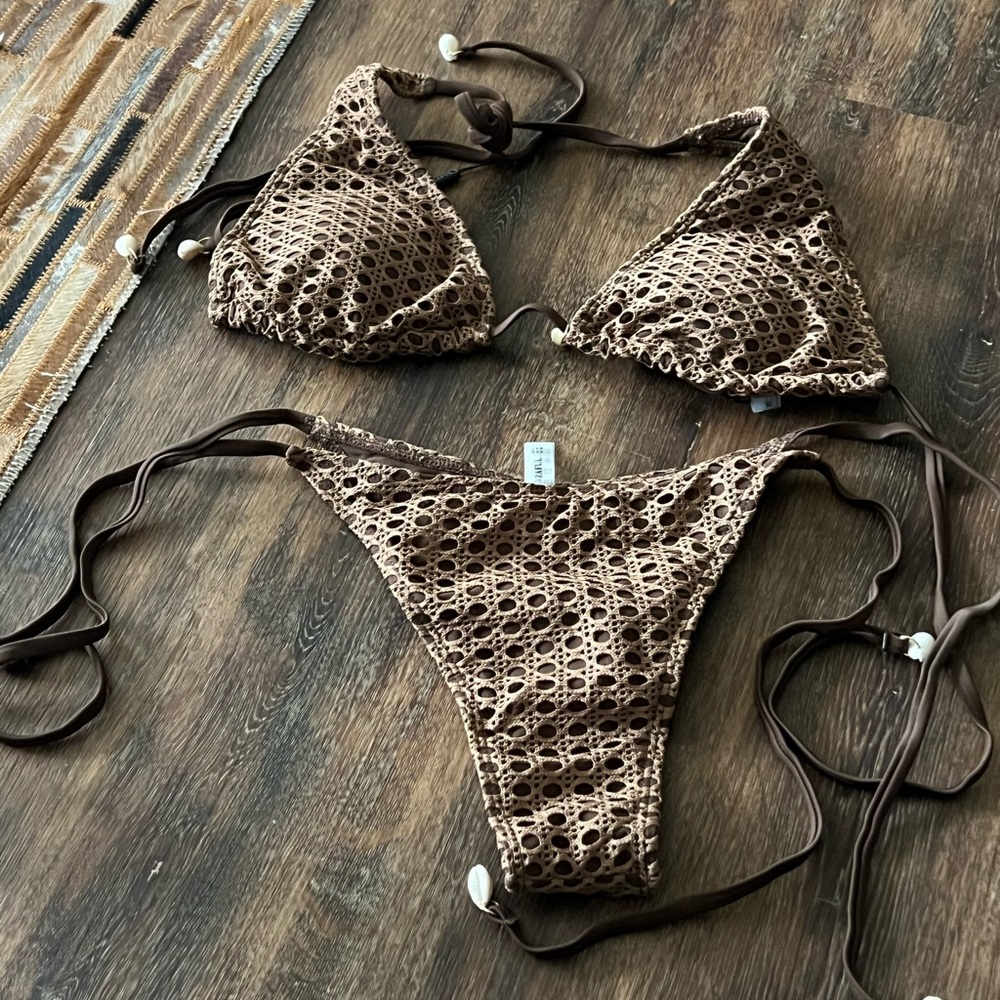 Brown Crochet Bikini Set